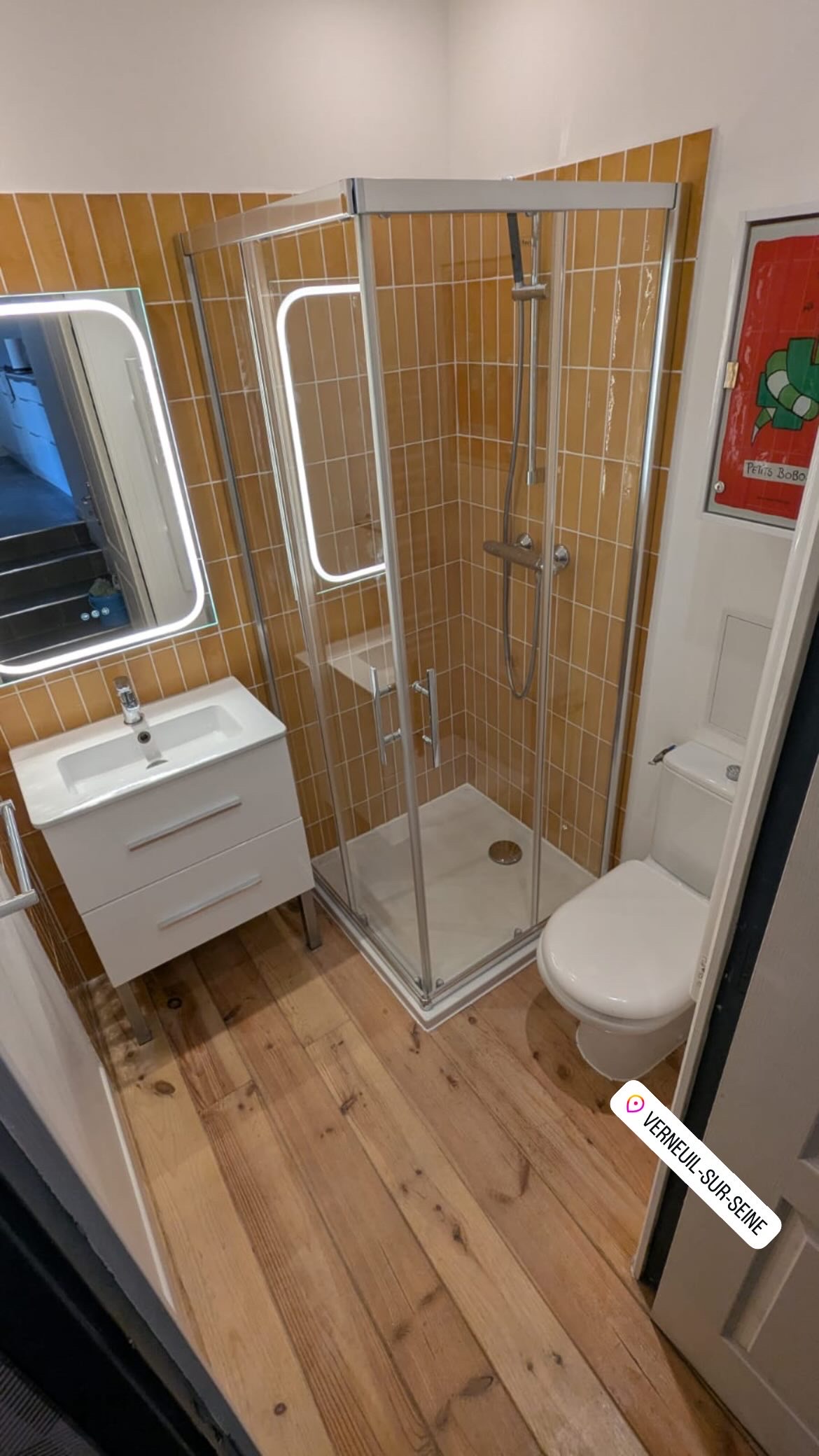Salle de bain, receveur 80x80, zellige